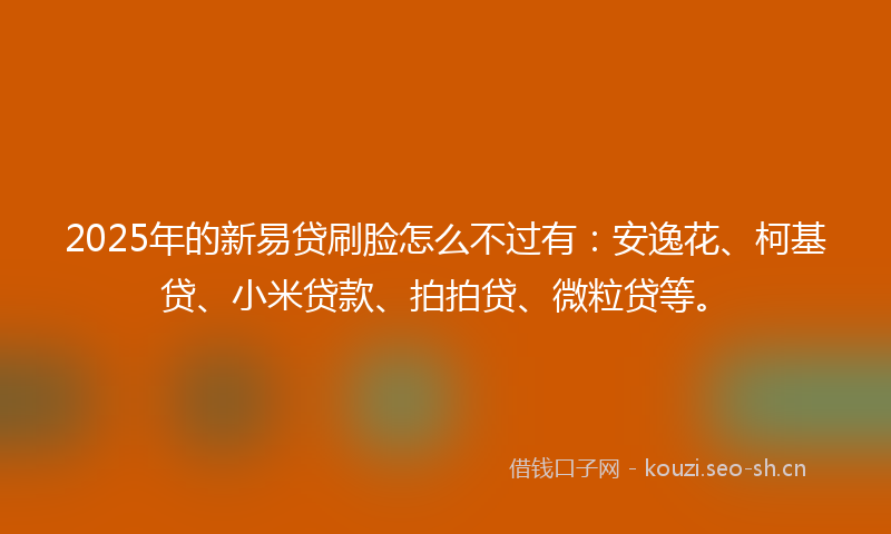 2025年的新易贷刷脸怎么不过有：安逸花、柯基贷、小米贷款、拍拍贷、微粒贷等。