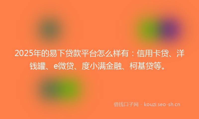 2025年的易下贷款平台怎么样有：信用卡贷、洋钱罐、e微贷、度小满金融、柯基贷等。