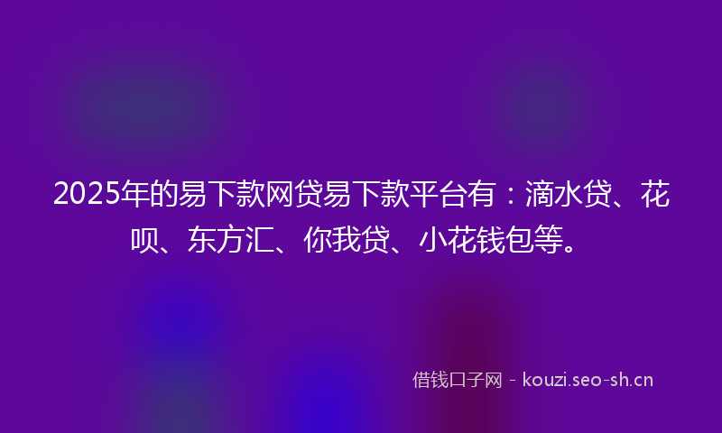 2025年的易下款网贷易下款平台有：滴水贷、花呗、东方汇、你我贷、小花钱包等。
