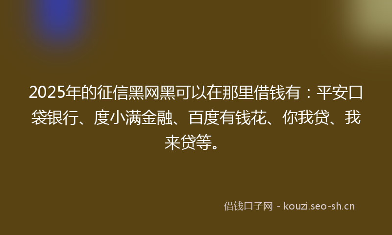 2025年的征信黑网黑可以在那里借钱有：平安口袋银行、度小满金融、百度有钱花、你我贷、我来贷等。