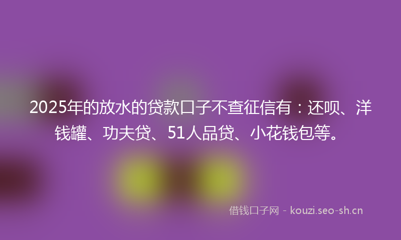 2025年的放水的贷款口子不查征信有：还呗、洋钱罐、功夫贷、51人品贷、小花钱包等。