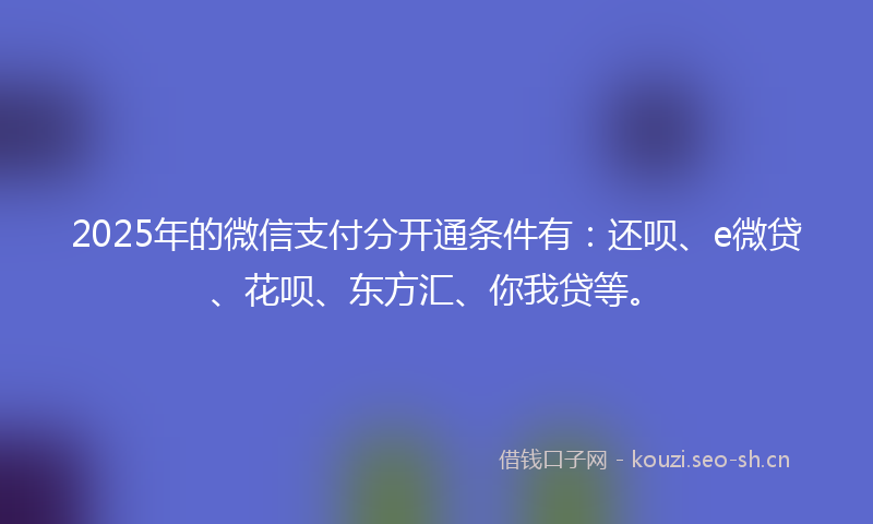 2025年的微信支付分开通条件有：还呗、e微贷、花呗、东方汇、你我贷等。