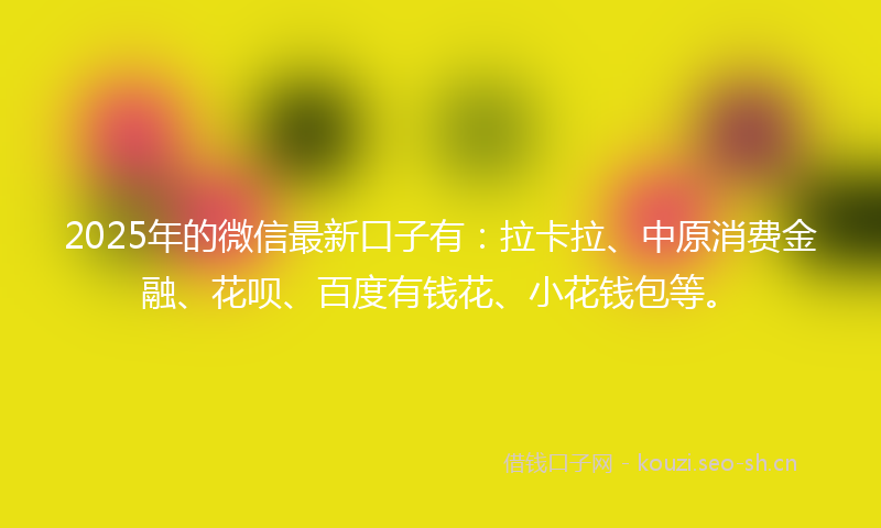 2025年的微信最新口子有：拉卡拉、中原消费金融、花呗、百度有钱花、小花钱包等。