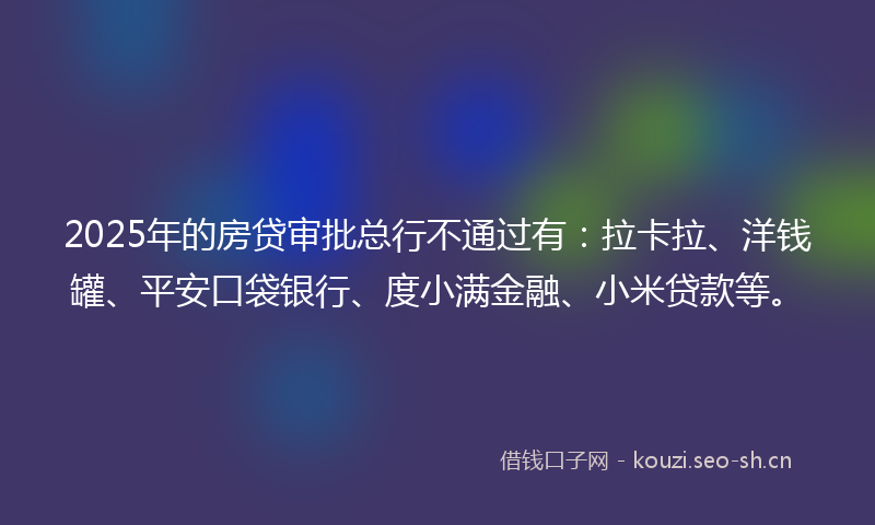 2025年的房贷审批总行不通过有：拉卡拉、洋钱罐、平安口袋银行、度小满金融、小米贷款等。