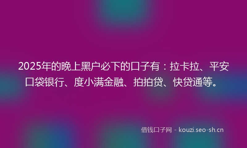 2025年的晚上黑户必下的口子有:拉卡拉、平安口袋银行、度小满金融、拍拍贷、快贷通等。