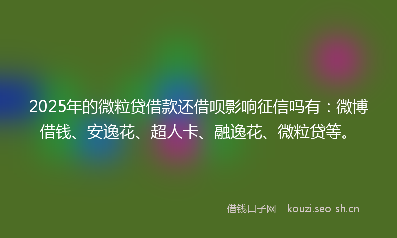 2025年的微粒贷借款还借呗影响征信吗有：微博借钱、安逸花、超人卡、融逸花、微粒贷等。