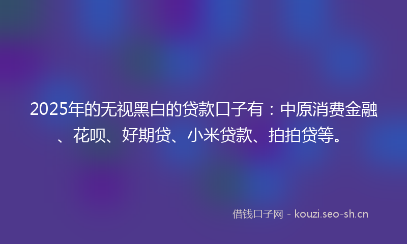 2025年的无视黑白的贷款口子有：中原消费金融、花呗、好期贷、小米贷款、拍拍贷等。