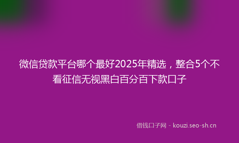 微信贷款平台哪个最好2025年精选，整合5个不看征信无视黑白百分百下款口子