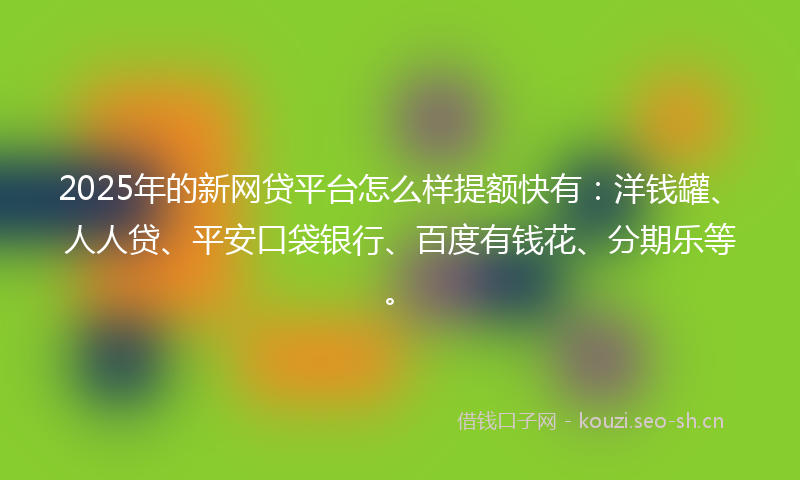 2025年的新网贷平台怎么样提额快有：洋钱罐、人人贷、平安口袋银行、百度有钱花、分期乐等。
