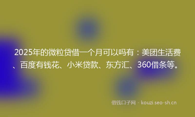 2025年的微粒贷借一个月可以吗有：美团生活费、百度有钱花、小米贷款、东方汇、360借条等。