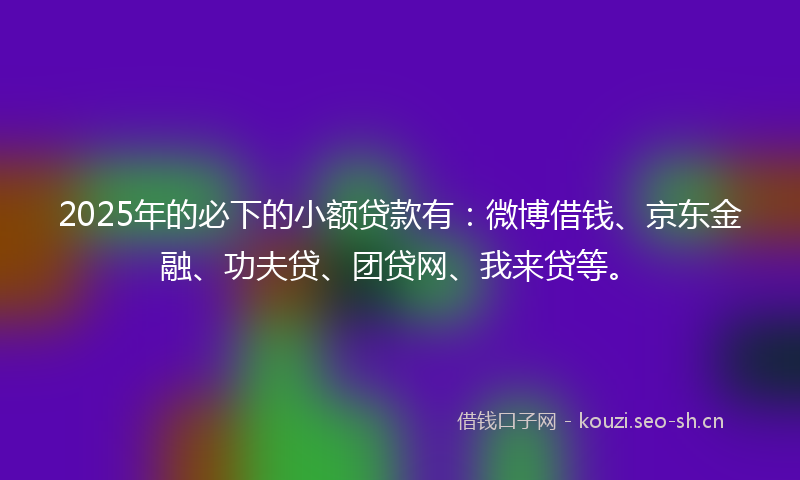 2025年的必下的小额贷款有：微博借钱、京东金融、功夫贷、团贷网、我来贷等。