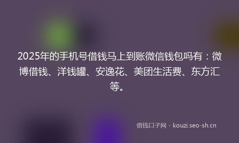 2025年的手机号借钱马上到账微信钱包吗有：微博借钱、洋钱罐、安逸花、美团生活费、东方汇等。