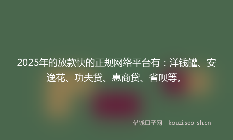 2025年的放款快的正规网络平台有：洋钱罐、安逸花、功夫贷、惠商贷、省呗等。