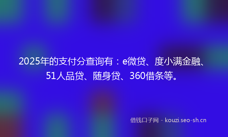 2025年的支付分查询有：e微贷、度小满金融、51人品贷、随身贷、360借条等。