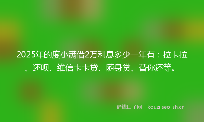 2025年的度小满借2万利息多少一年有：拉卡拉、还呗、维信卡卡贷、随身贷、替你还等。