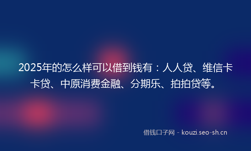 2025年的怎么样可以借到钱有:人人贷、维信卡卡贷、中原消费金融、分期乐、拍拍贷等。