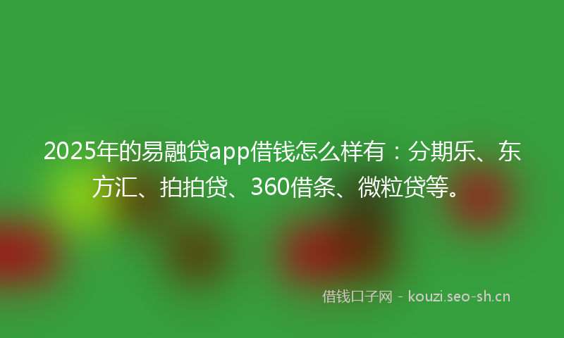 2025年的易融贷app借钱怎么样有:分期乐、东方汇、拍拍贷、360借条、微粒贷等。