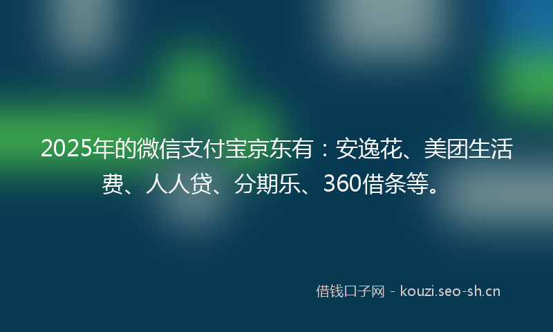 2025年的微信支付宝京东有：安逸花、美团生活费、人人贷、分期乐、360借条等。