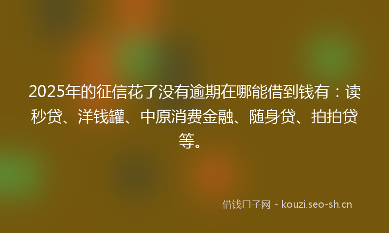 2025年的征信花了没有逾期在哪能借到钱有：读秒贷、洋钱罐、中原消费金融、随身贷、拍拍贷等。