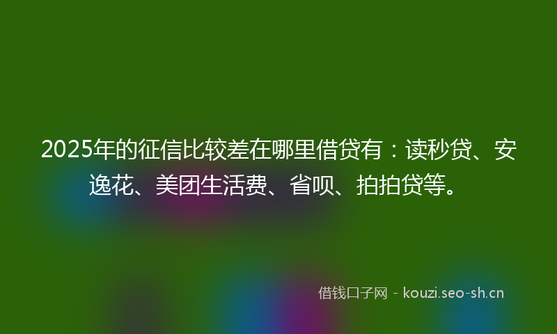 2025年的征信比较差在哪里借贷有：读秒贷、安逸花、美团生活费、省呗、拍拍贷等。