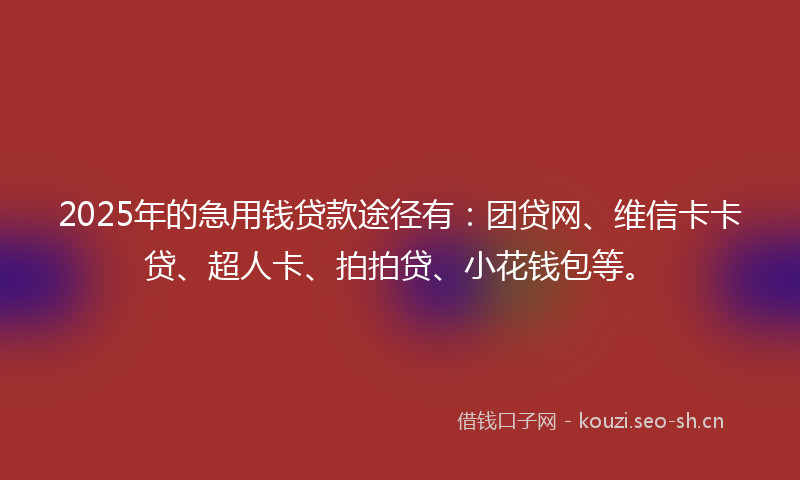 2025年的急用钱贷款途径有：团贷网、维信卡卡贷、超人卡、拍拍贷、小花钱包等。