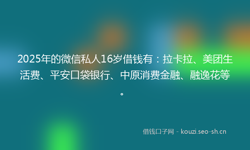 2025年的微信私人16岁借钱有:拉卡拉、美团生活费、平安口袋银行、中原消费金融、融逸花等。