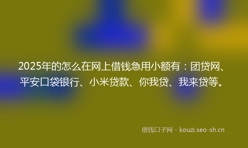 2025年的怎么在网上借钱急用小额有：团贷网、平安口袋银行、小米贷款、你我贷、我来贷等。