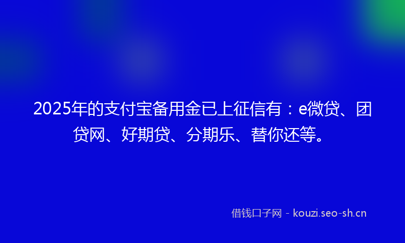 2025年的支付宝备用金已上征信有：e微贷、团贷网、好期贷、分期乐、替你还等。