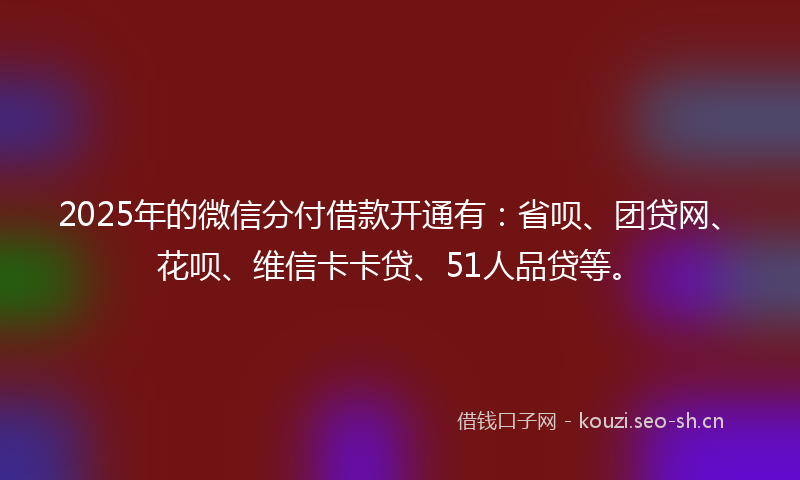 2025年的微信分付借款开通有：省呗、团贷网、花呗、维信卡卡贷、51人品贷等。