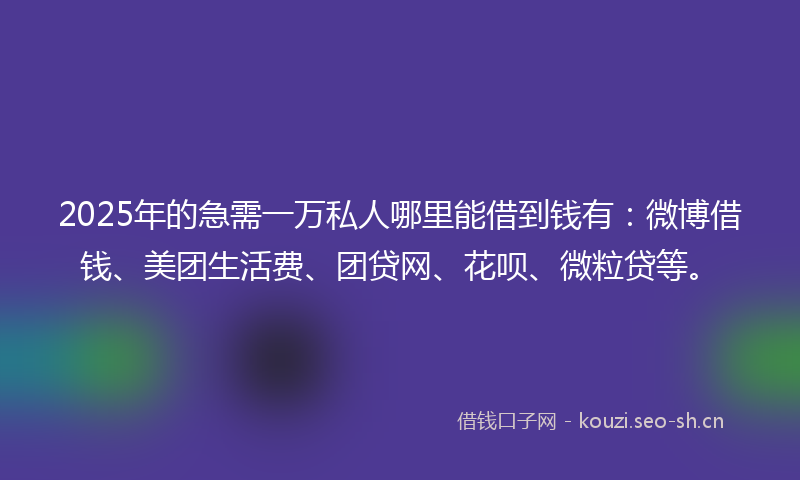 2025年的急需一万私人哪里能借到钱有：微博借钱、美团生活费、团贷网、花呗、微粒贷等。