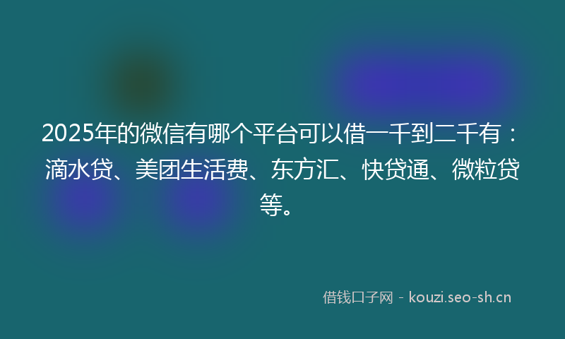 2025年的微信有哪个平台可以借一千到二千有：滴水贷、美团生活费、东方汇、快贷通、微粒贷等。