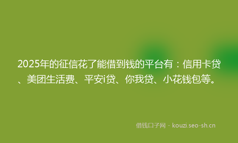2025年的征信花了能借到钱的平台有：信用卡贷、美团生活费、平安i贷、你我贷、小花钱包等。