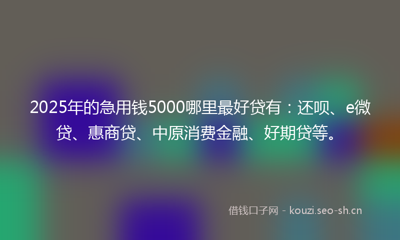 2025年的急用钱5000哪里最好贷有：还呗、e微贷、惠商贷、中原消费金融、好期贷等。