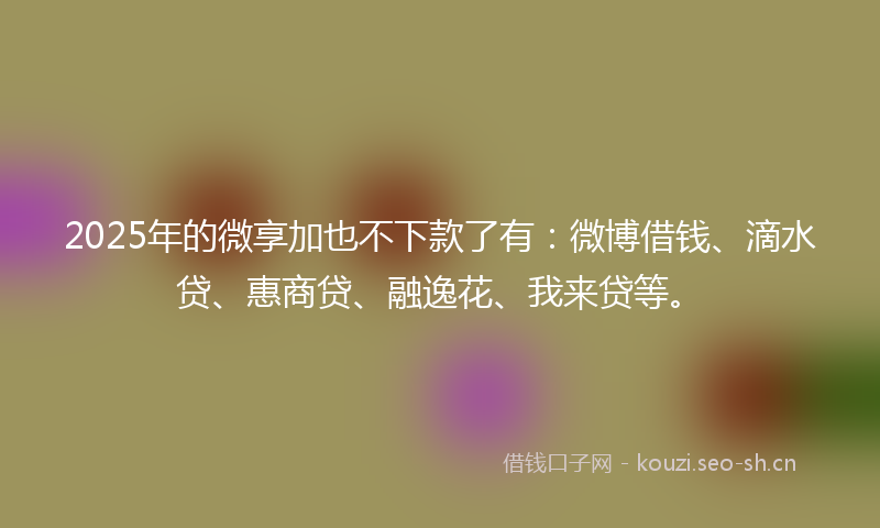 2025年的微享加也不下款了有：微博借钱、滴水贷、惠商贷、融逸花、我来贷等。