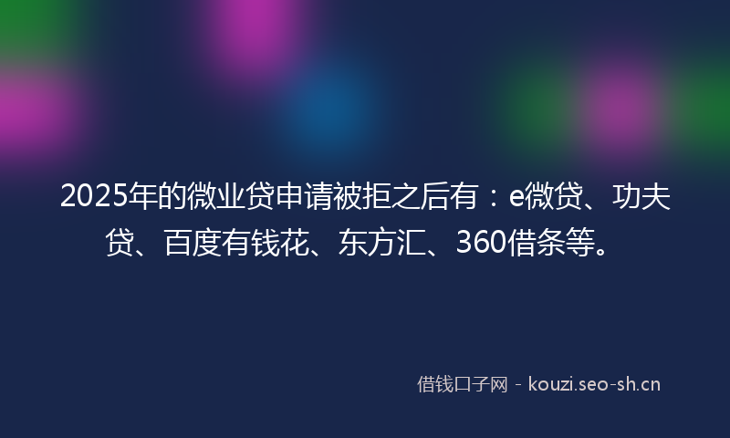 2025年的微业贷申请被拒之后有：e微贷、功夫贷、百度有钱花、东方汇、360借条等。