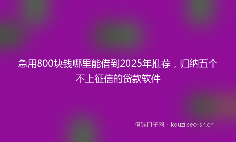 急用800块钱哪里能借到2025年推荐，归纳五个不上征信的贷款软件