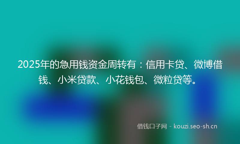 2025年的急用钱资金周转有：信用卡贷、微博借钱、小米贷款、小花钱包、微粒贷等。