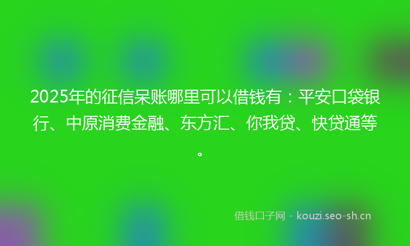 2025年的征信呆账哪里可以借钱有：平安口袋银行、中原消费金融、东方汇、你我贷、快贷通等。