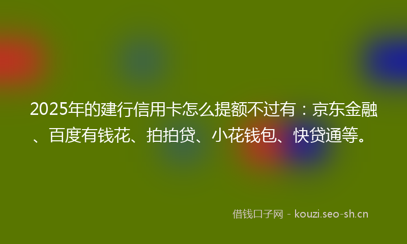 2025年的建行信用卡怎么提额不过有：京东金融、百度有钱花、拍拍贷、小花钱包、快贷通等。