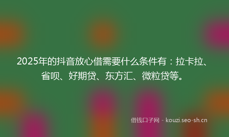 2025年的抖音放心借需要什么条件有：拉卡拉、省呗、好期贷、东方汇、微粒贷等。