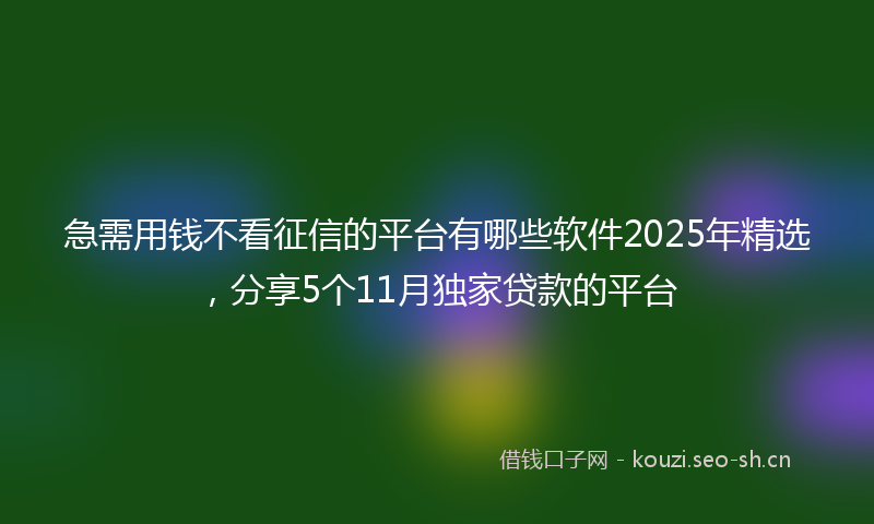 急需用钱不看征信的平台有哪些软件2025年精选，分享5个11月独家贷款的平台