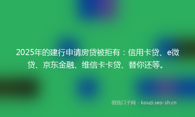 2025年的建行申请房贷被拒有：信用卡贷、e微贷、京东金融、维信卡卡贷、替你还等。