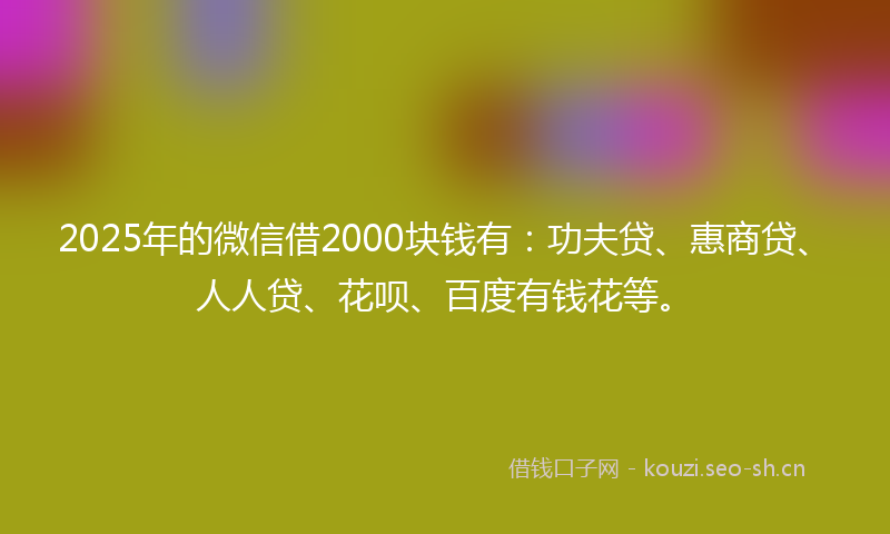 2025年的微信借2000块钱有：功夫贷、惠商贷、人人贷、花呗、百度有钱花等。