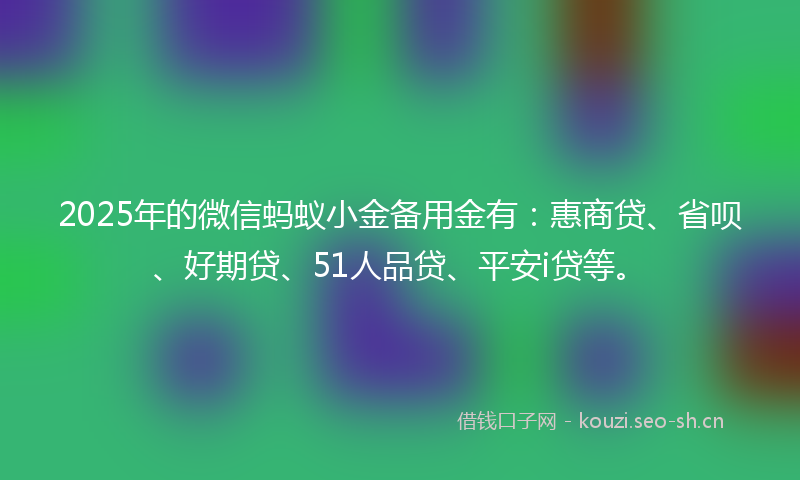 2025年的微信蚂蚁小金备用金有：惠商贷、省呗、好期贷、51人品贷、平安i贷等。