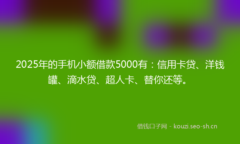 2025年的手机小额借款5000有：信用卡贷、洋钱罐、滴水贷、超人卡、替你还等。