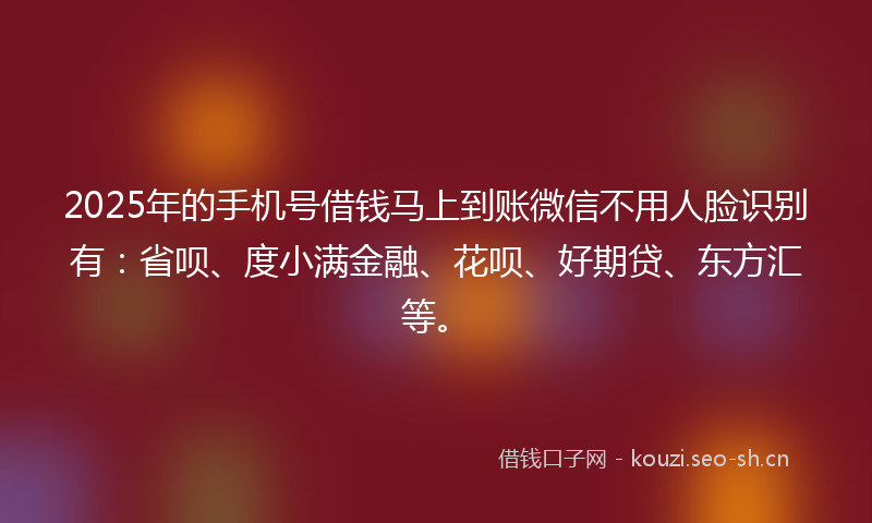 2025年的手机号借钱马上到账微信不用人脸识别有：省呗、度小满金融、花呗、好期贷、东方汇等。
