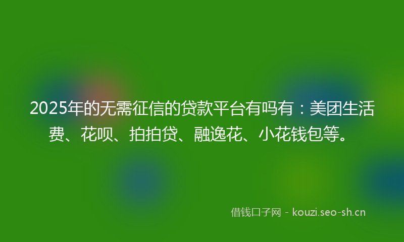 2025年的无需征信的贷款平台有吗有：美团生活费、花呗、拍拍贷、融逸花、小花钱包等。