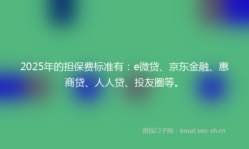 2025年的担保费标准有：e微贷、京东金融、惠商贷、人人贷、投友圈等。