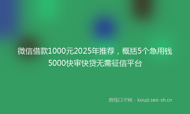 微信借款1000元2025年推荐，概括5个急用钱5000快审快贷无需征信平台