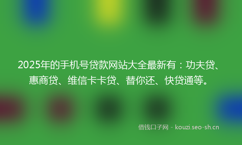 2025年的手机号贷款网站大全最新有：功夫贷、惠商贷、维信卡卡贷、替你还、快贷通等。